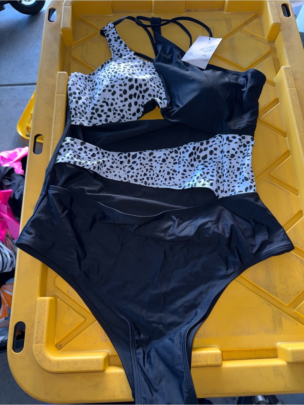 Amazon Black and White One-Piece Swimsuit with Dalmatian Print